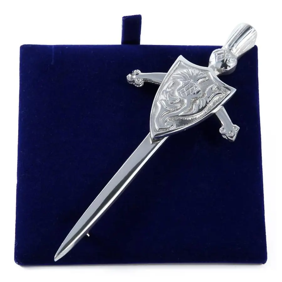 Pewtermill Skotsk tistel svärd och sköld tenn Kilt Pin