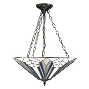 Interiors 1900 Lighting Interiörer Astoria - 3 Ljust stort tak Hänge Mörk Brons, Tiffany Style Glass, E27