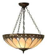 Interiors 1900 Lighting Interiörer Brooklyn - 3 Ljus Stor Inverterad Tak Hängande Mörk Brons, Tiffany glas, E27