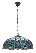 Interiors 1900 Lighting Interiörer Dragonfly Blå - 3 Ljus Stort Tak Hängande Brons, Blå, Trollslända Tiffany Glas, E27