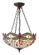 Interiors 1900 Lighting Interiörer Dragonfly Beige - 3 ljust medium inverterad tak hängande brons, Beige, Trollslända Tiffany Glas, E27