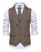 Yunshu Mäns Slim Fit Wedding Väst Casual Regular Fit Business Suit Vests KHAKI S