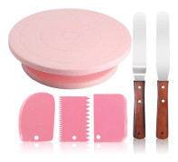 Bakeware sätter cakeset-4 rosa tårta skivspelare set tårta stativ vändspelare roterande dekoration kit konditori tube fondant