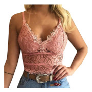 Boeyaa Kvinnors blommiga spetsbehå linne sexig beskuren topp djup V Hals Underkläder Camisole Skjorta C 3XL