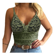 Boeyaa Kvinnors blommiga spetsbehå linne sexig beskuren topp djup V Hals Underkläder Camisole Skjorta B S