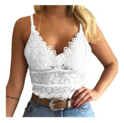 Boeyaa Kvinnors blommiga spetsbehå linne sexig beskuren topp djup V Hals Underkläder Camisole Skjorta E S