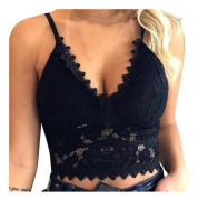 Boeyaa Kvinnors blommiga spetsbehå linne sexig beskuren topp djup V Hals Underkläder Camisole Skjorta F 3XL
