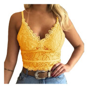 Boeyaa Kvinnors blommiga spetsbehå linne sexig beskuren topp djup V Hals Underkläder Camisole Skjorta D M