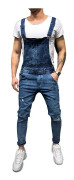 Xiaoxian Herr Denim Bib Overalls Slim Fit Jumpsuit med fickor Blå M