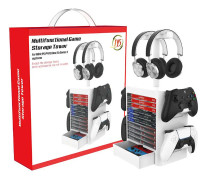 Handkontroll headset stand spel Cd lagringstorn för switch Ps5 Ps4 Xbox Series X Vit