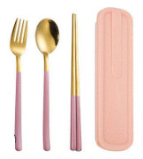 Flatware sätter 1set sked gaffel bärbara bestick uppsättningar 3st guld rostfritt stål uppsättning sked ätpinnar gafflar
