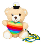 Grattis till Studenten - Sittande Ljusbrun Teddybjörn med Regnbågshjärta, Gult och Blått Band och Mössa 17 cm