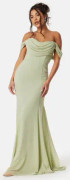 Goddiva Chiffon Off Shoulder Maxi Dress Sage Green XL (UK16)