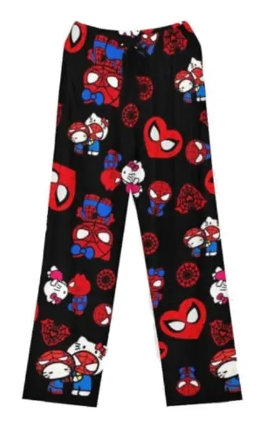 Dam Jul Tecknad Fleece Pyjamasbyxor, Flickor Print Flanell Sovkläder Byxor Present (Helt Tryckt) KT Cat Svart 2XL