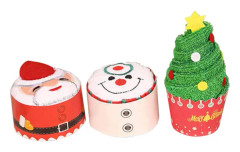 Julhandduksset, Tomten Snögubbe, Julgran Tårta Handduk, Kreativa Gåvor Nyhet Dekoration (3P)