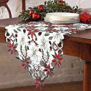 Julbordstabletter Broderade Bordstabletter Julstjärna Och Mistelbär Bröllopsborddekoration För Juldekorationer, 69x15tumröd Vit 1st