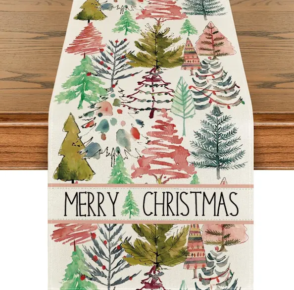 Julgranar Lampa Boho God Jul Bordlöpare, Säsongsbetonad Vintersemester Kök Matbord Dekoration för Hemfest 13x72 Tum