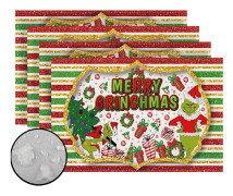 Linne Grön Röd Glad Grinchmas Matskivor Set om 4 Julbord Mattor Vinter Mew År Jul Dekorationer och Tillbehör fo