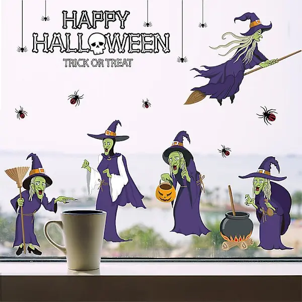 Halloween Häxa Amazon Gränsöverskridande Fönster Dubbelsidig Statisk Fönsterklistermärke Häxa Klistermärke