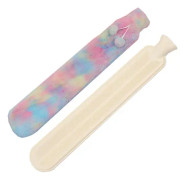 Regnbågsfärgad Tie Dye Extra Lång Varmvattenflaska med Super Mjuk Konstpälsöverdrag 72 cm Termoterapi 2L Ren Naturlig Gummi Hand- och Fotvärmare
