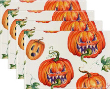 Halloween-Dukunderlägg, 12x18 Set med 4, Värmebeständiga Dukunderlägg, Tvättsbara Bordsplaceringar för Matbord