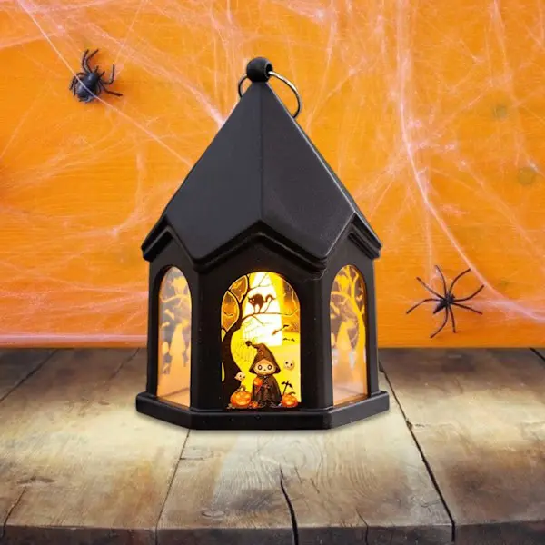 2 st Halloween Bärbara LED-Lyktor med Ljus, Hängande Flammeffekt Lykta för Hem/Utomhusfest Dekoration (D)