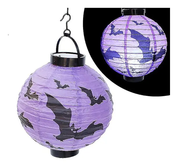 2 st Halloween Dekoration Led Papperspumpa Lykta Hängande Ljus Halloween Dekorationer För Hem Bat Lyktor