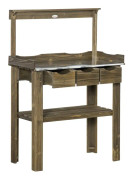 Växtbord Trädgårdsbord Av Trä 3 Lådor Krokar Galvaniserad Arbetsyta För Uteplats Förkolad 78X38X112Cm