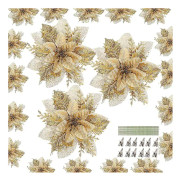 Huoguo 30 Set Julglitter Poinsettia Konstgjorda Guldblommor Julgran Nyårsblomma Bröllopsblomsterdekorationer Med Klämmor