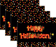 4-pack Halloween-underlägg - Häxa, Pumpa, Tvättsbart, Trick or Treat, Höst, Matbord