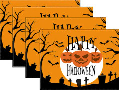 4-pack Halloween-underlägg - Häxa, Pumpa, Tvättsbart, Trick or Treat, Höst, Matbord