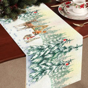 Julbordstablett med Renen och Träd, Säsongsbetonad Vinter Julköksbord Dekoration, Jul Linne Tablett (180x33 cm)