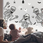 Halloween Fönsterklistermärke, Avtagbart Dubbel Skelett Spöken Fladdermöss Väggklistermärken Halloween Dekorationer För Fönster Glasväggar Halloweenfest