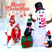 COSTWAY Uppblåsbar Penguin Snowman 180 cm med LED-lampor, uppblåsbar juldekoration med luftfläkt