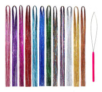 Glitterhårstrå Extensions med Verktyg 12 Färger
