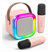 Portabel Bluetooth Karaokehögtalare med 2 Trådlösa Mikrofoner, Mini Karaoke Maskin för Barn och Vuxna