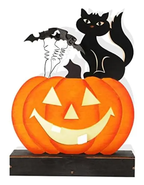 Halloween Dekorationer Inomhus Pumpa Ljus, Batteridrivna Trä Halloween Borddekoration, Ljus Upp Halloween D