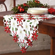 Julbordstablett Broderad Julbordstablett med Julstjärna och Mistel, Julborddekorationer Mittstycke, 37cm x 175cm
