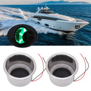 2 st Luminous Cup Holder Insats 8 LED 304 Rostfritt Stål med Avloppshål för Marin Båt Bil Grön LED