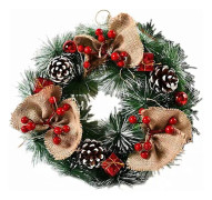 Julgranskrans med bär och kottar - Lantlig juldekoration till ytterdörren 30cm Konstgjord grankrans Hemma vintersemesterfestdekoration