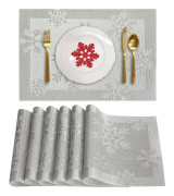 Juldukar Set om 4 Vävda Vinyl Halkskyddande Underlägg Tvättsbara Underlägg Halkskyddande Kunder för Köksbord (Snö Silver)