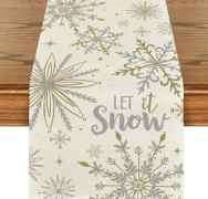 Beige Snöflinga Låt Det Snöa Vinter Bordlöpare, Säsongsbetonad Julkök Matbord Dekoration för Hemfest Dekor 13x72 Tum white