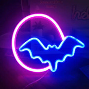 Neonljus, Måne och Bat Led Neonljus, Vägg Neonljus Usb/batteridriven Led Neonljus För Väggdekoration, Sovrum, Barnpresenter, Julrosa