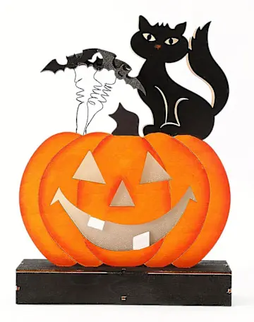 Halloween Dekoration Inomhus Pumpa Katt Ljus, Trä Halloween Borddekoration Jack O Lanterns Ljus, Ljus Upp Halloween Dekoration För Skrivbord Bord