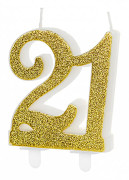Födelsedagsljus nummer 21, guld, 7,5 cm