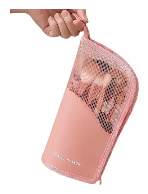 Vattentät sminkväska med stor kapacitet och genomskinligt fönster för ögonbrynspennor, borstar, läppstift och rouge