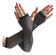 Långa - 34x14cm - Fingervantar i Fiskgarn för Kvinnor Svart 80-tal Retro Vintage Nylon Stretchigt Nät för