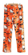 Cartoon HelloKitty Flanell Pyjamasbyxor för Kvinnor Halloween Present Halloween Orange M