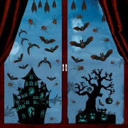 6 ark Halloween-fönsterklistermärken, statiska Halloween-fönsterdekorationer, dubbelsidiga Halloween-fönster
