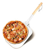 Pizzaskjutare, aluminium pizzaskal, stort pizzaskal, praktiskt trähandtag, lätt att förvara, 66*30,5 cm